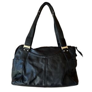 Perlina Black Leather Shoulder Bag Purse Silver Hardware
